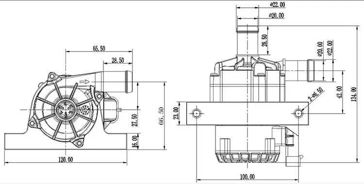 Race Car Electric Water Pump VP62E VP80C size